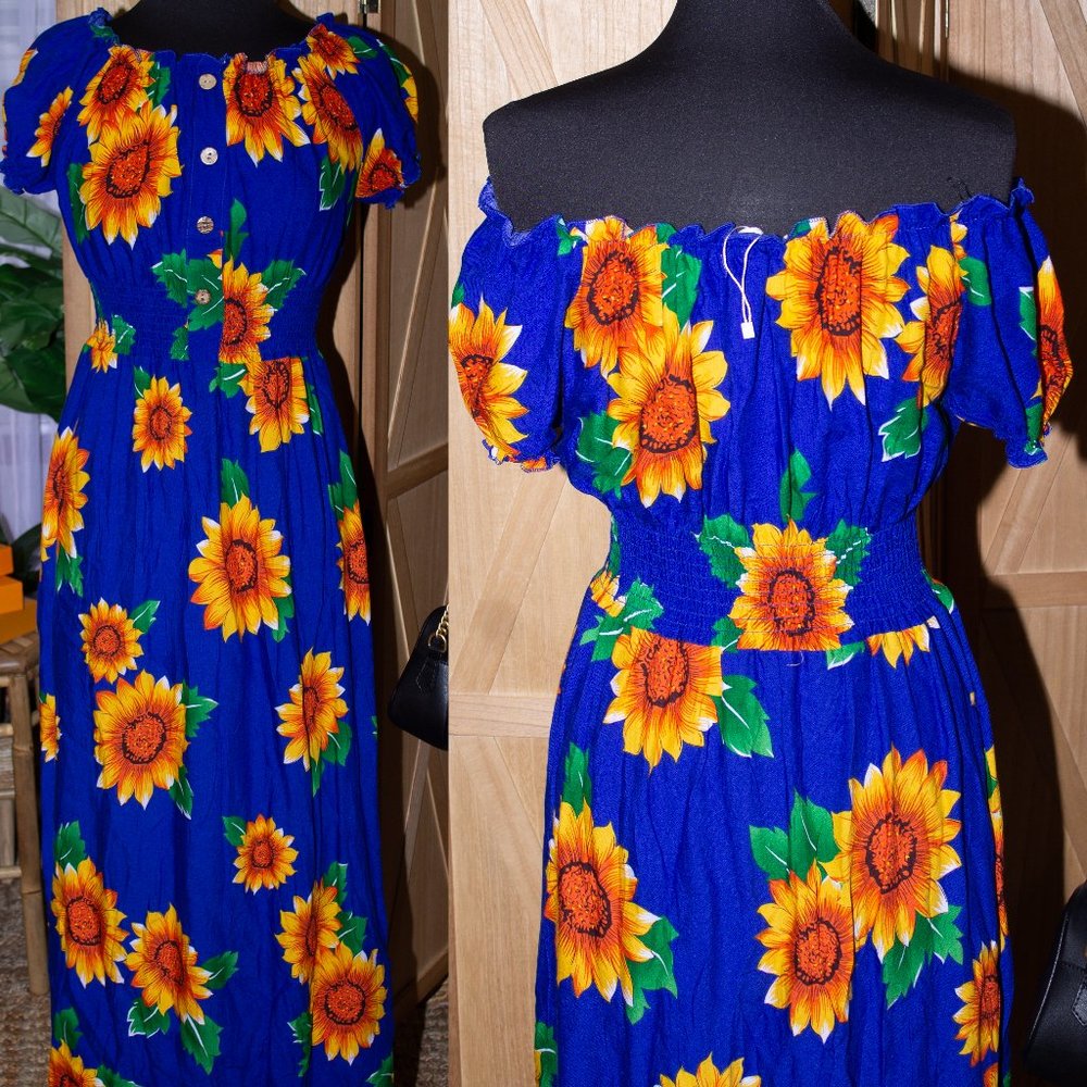 Bold Blue Tea Length Dress